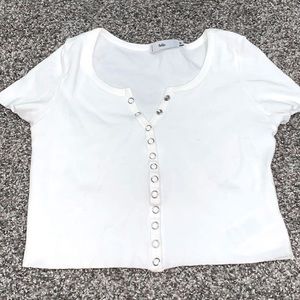 Adika White Button Crop Tee